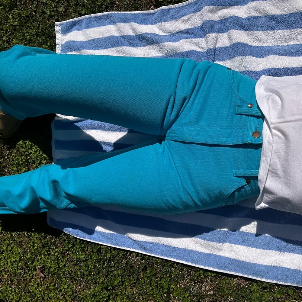 High-Waist Turquoise Women’s Jeans - Picture 2 of 11